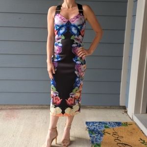 TED BAKER Deony Tapestry Flora Buckle Bodycon Dress